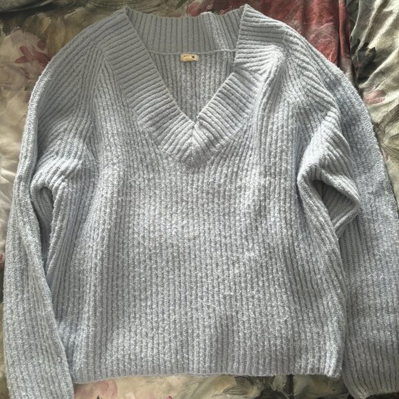 Garage Baby Blue V-Neck Knit Sweater – Off-Shoulder Chic, Size M - Picture 1 of 1
